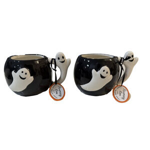 Rosemary Lane Halloween Ghost Mugs Set 2 Ceramic Hand Painted Ghost Handle Cups